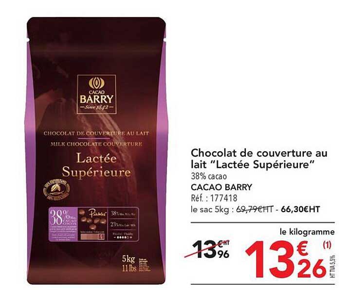 chocolat de couverture au lait "lactée supérieure" cacao barry