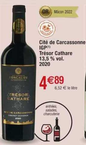 cité de carcassonne igp trésor cathare 13,5% vol 2020