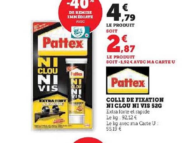 colle de fixation ni clou ni vis 52g pattex