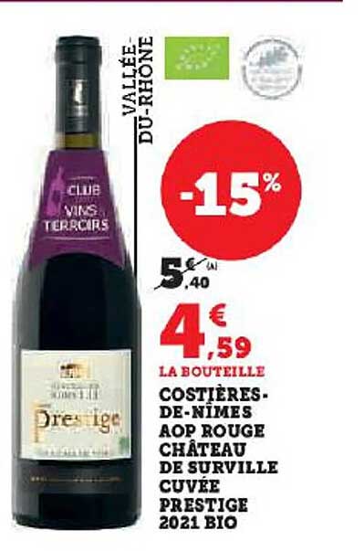 costières-de-nîmes aop rouge château de surville cuvée prestige 2021 bio