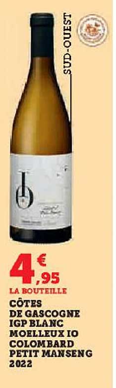 côtes de gascogne igp blanc moelleux io colombard petit manseng 2022