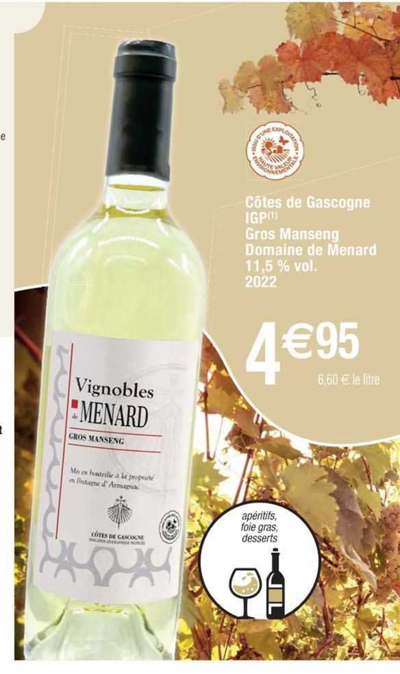 côtes de gascogne igp gros manseng domaine de menard