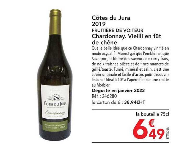 côtes du jura 2019 fruitière de voiteur chardonnay. vieilli en fût de chêne