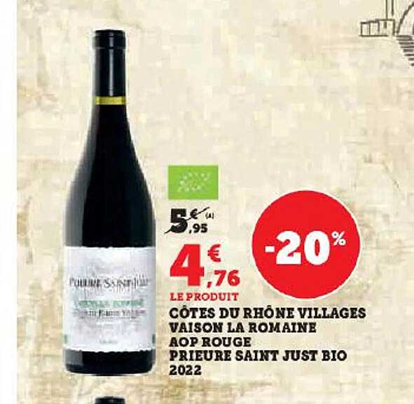 côtes du rhône villages vaison la romaine aop rogue prieure saint just bio 2022