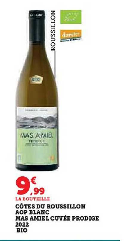 côtes du roussillon aop blanc mas amiel cuvée prodige 2022 bio