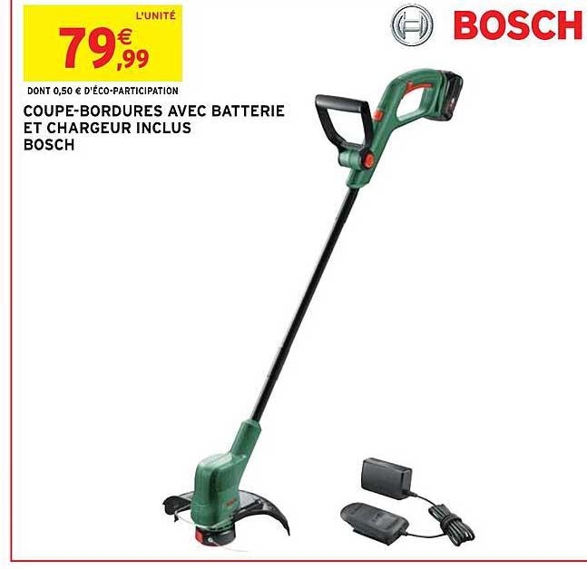 coupe-bordures avec batterie et chargeur inclus bosch