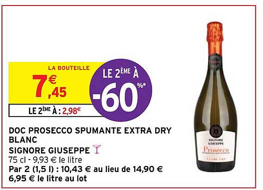 doc prosecco spumante extra dry blanc signore giuseppe