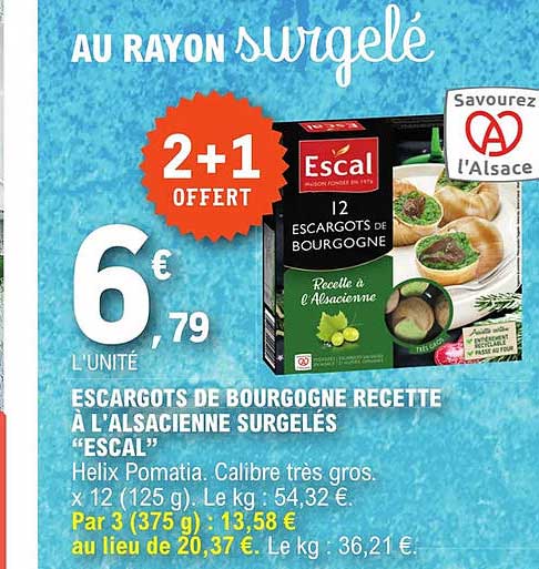 escargots de bourgogne recette à l'alsacienne surgelés "escal"