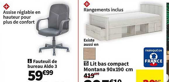Fauteuil De Bureau Aldo 3, Lit Bas Compact Montana 90 X 190 Cm