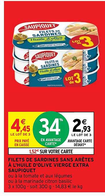 filets de sardines sans arêtes à l'huile d'olive vierge extra saupiquet