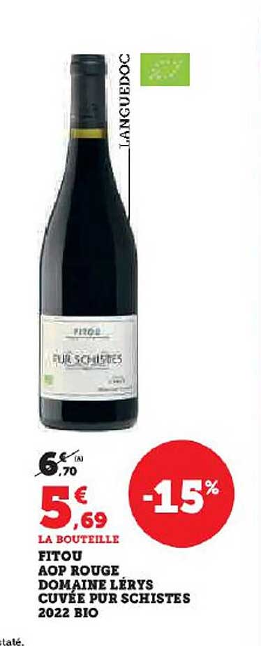 fitou aop rouge domaine lerys cuvée pur schistes 2022 bio