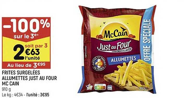 frites surgelées allumettes just au four mc cain