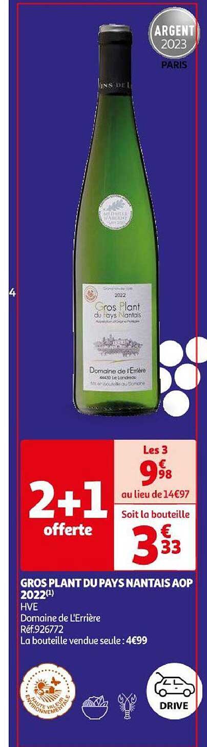 gros plant du pays nantais aop 2022 hve domaine de l'érrière