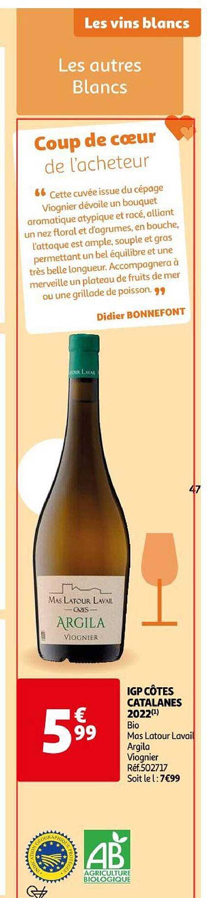 igp côtes catalanes 2022 bio mas latour lavail argila viognier