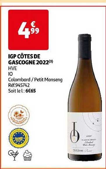 igp côtes de gascogne 2022  hve io colombard / petit manseng