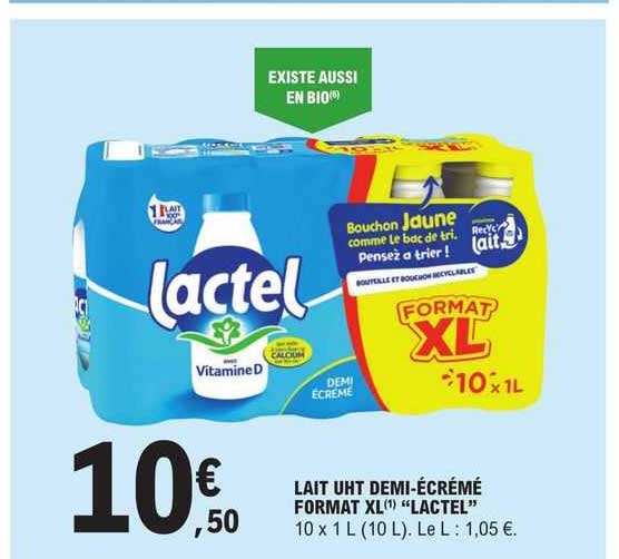Lait Uht Demi-écrémé Format Xl "lactel"