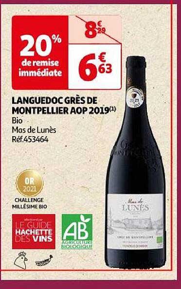 languedoc grès de montpellier aop 2019 bio mas de lunès