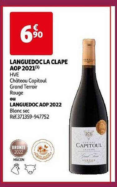 languedocla clape aop 2021 hve château capitoul grand terroir rouge ou languedoc aop 2022 blanc sec