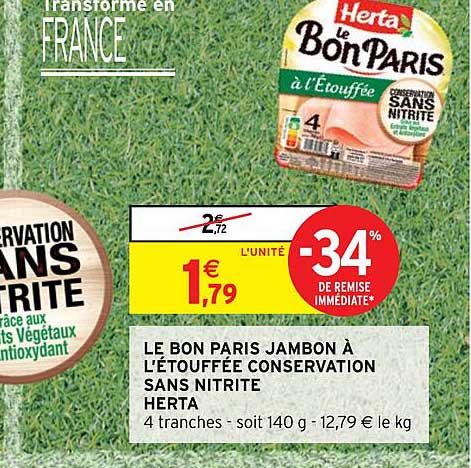 Le Bon Paris Jambon à L'étouffée Conservation Sans Nitrite Herta
