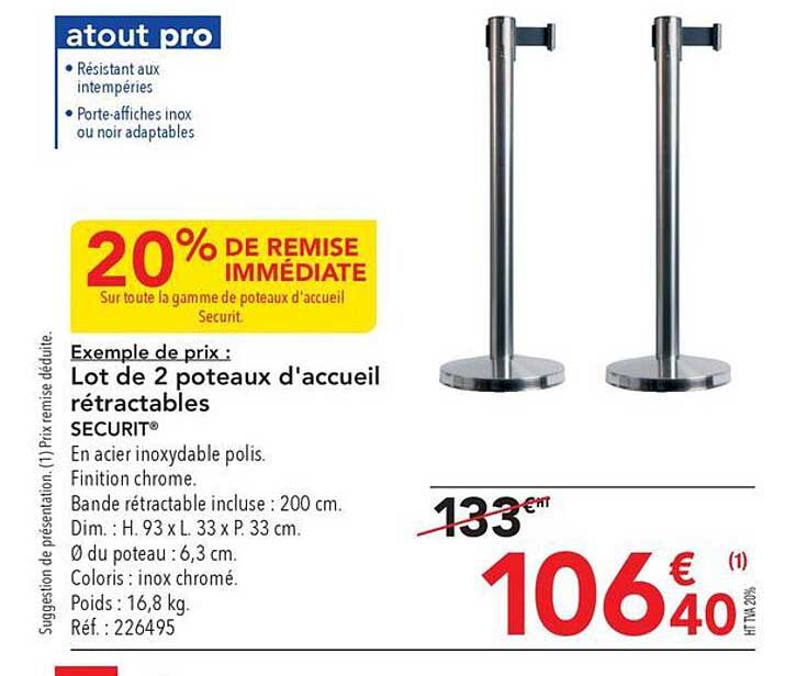 lot de 2 poteaux d'accueil rétractable securit