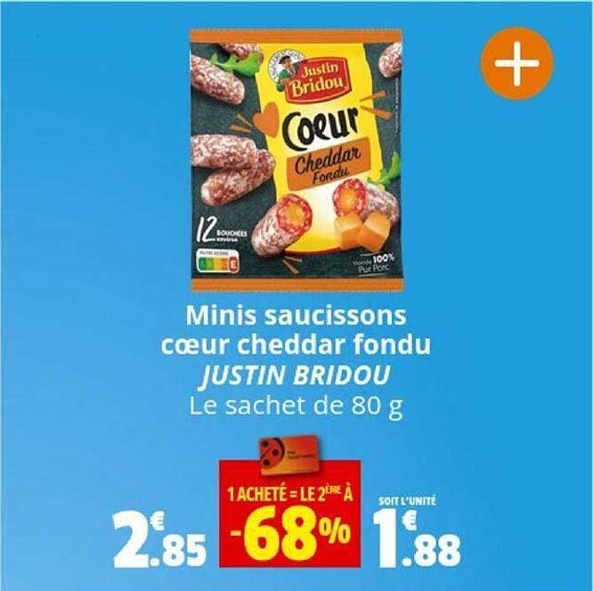 minis saucissons cœur cheddar fondu justin bridou