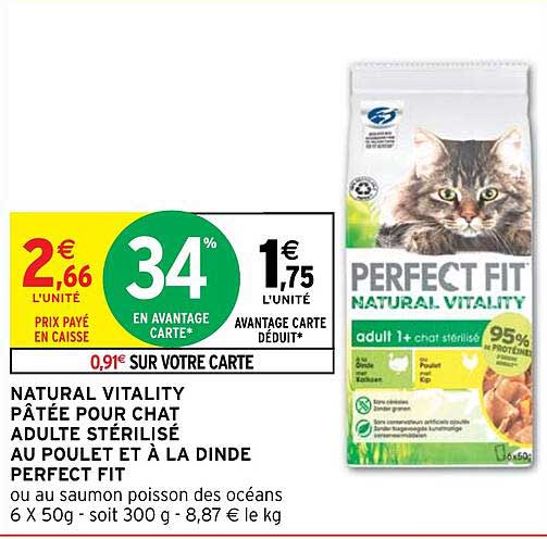 natural vitality pâtée pour chat adulte stérilisé au poulet et à la dinde perfect fit