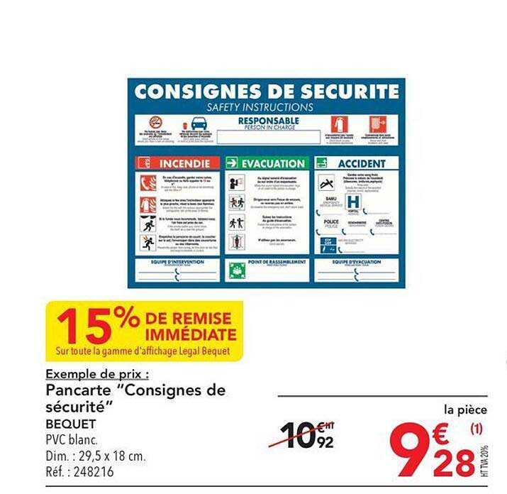 Pancarte "consignes De Sécurité" Bequet