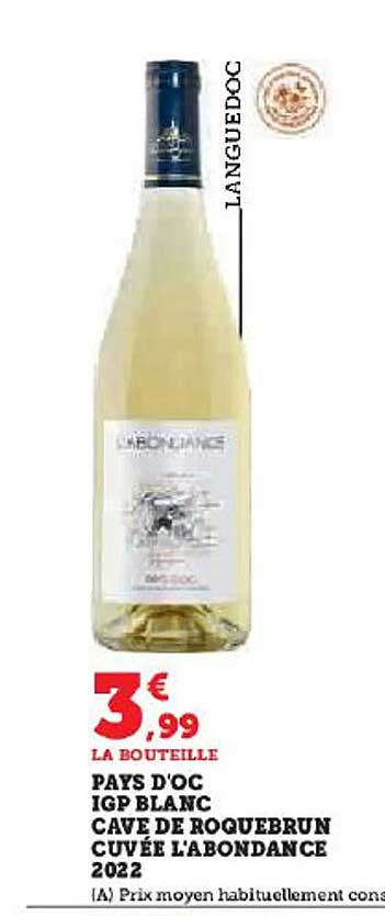 Pays D'oc Igp Blanc Cave De Roquebrun Cuvée L'abondance 2022