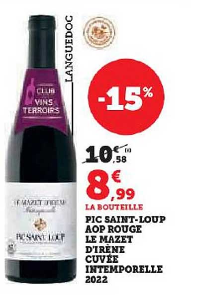 pic saint-loup aop rouge le mazet d'irène cuvée intemporelle 2022