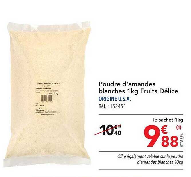 poudre d'amandes blanches 1 kg fruits délice