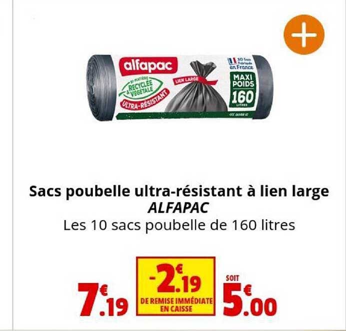 sacs poubelle ultra-résistant à lien large alfapac