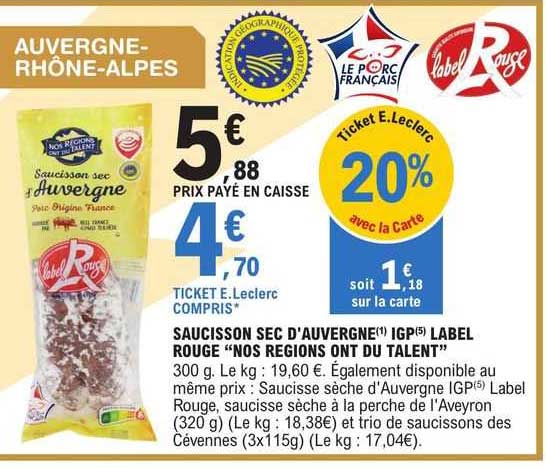 saucisson sec d'auvergne igp label rouge "nos régions ont du talent"