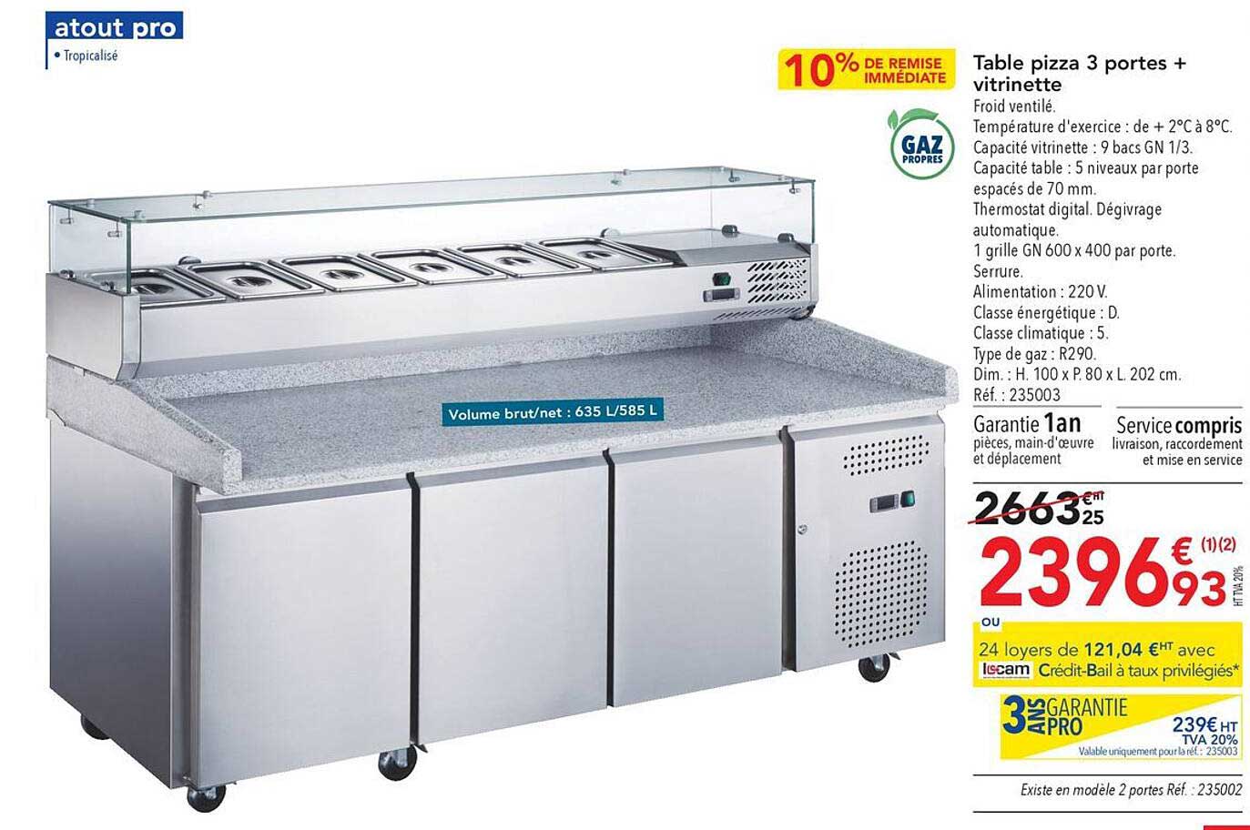 Table Pizza 3 Portes + Vitrinette