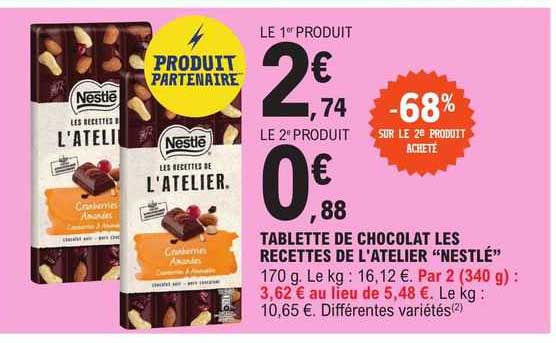 tablette de chocolat les recettes de l'atelier "nestlé"