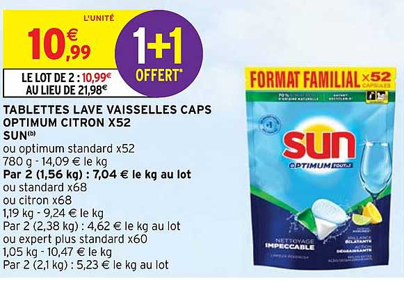 tablettes lave vaisselles caps optimum citron x52 sun