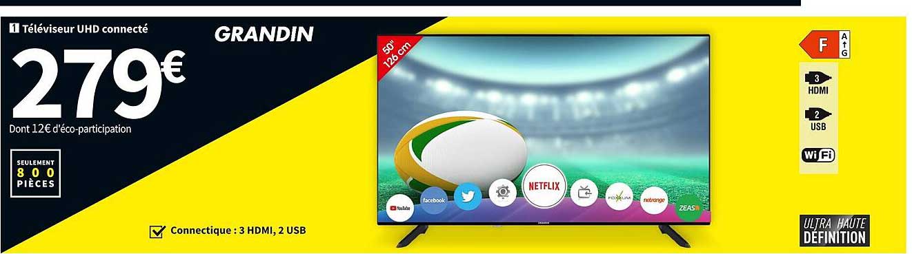 Téléviseur Uhd Connecté 50" 126 Cm Grandin