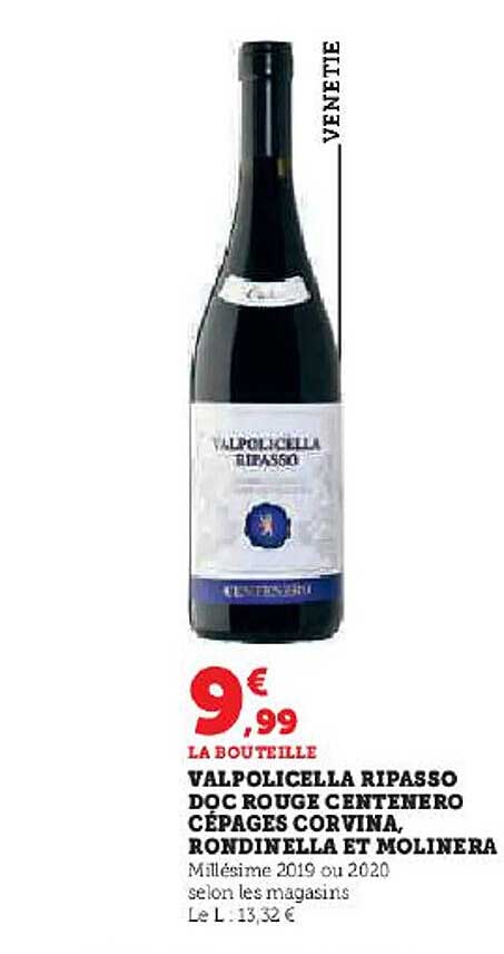 valpolicella ripasso doc rouge centenero cépages corvina, rondinella et molinera