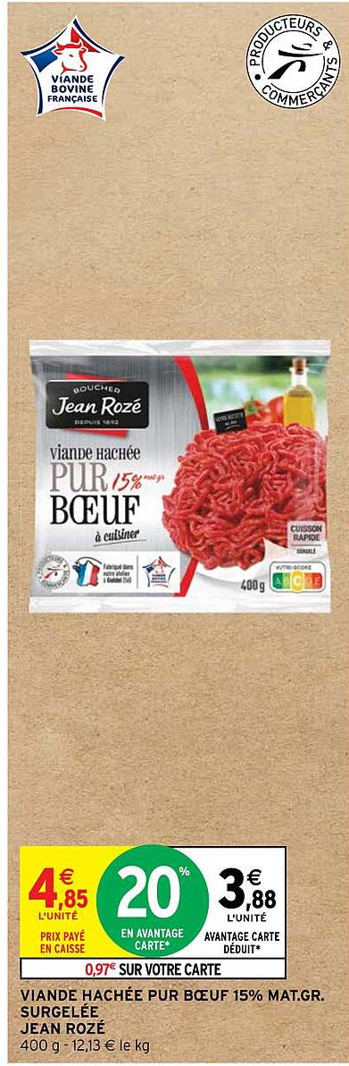 viande hachée pur bœuf 15% mat. gr. surgelée jean rozé