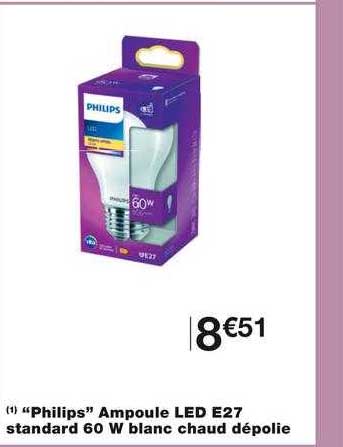 "philips" Ampoule Led E27 Standard 60 W Blanc Chaud Dépolie