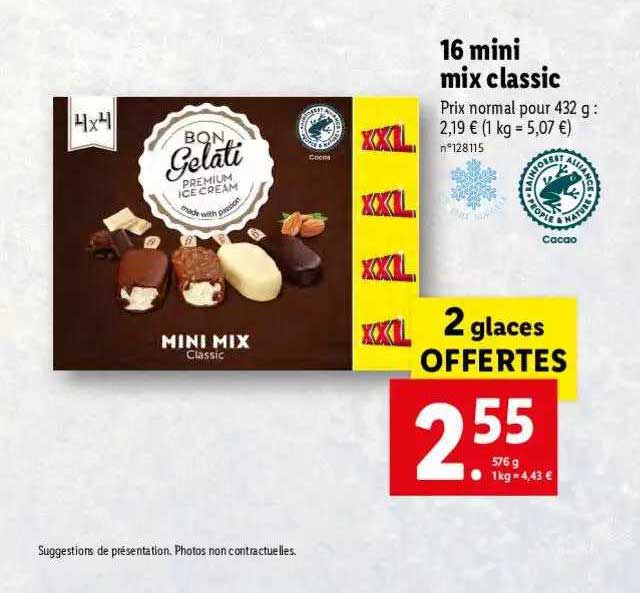 16 mini mix classic 2 glaces offertes