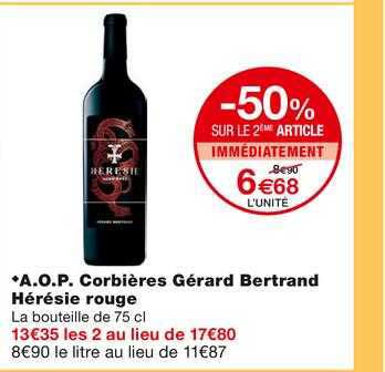 a.o.p. corbières gérard bertrand hérésie rouge