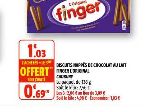 biscuits nappés de chocolat au lait finger l'original cadbury