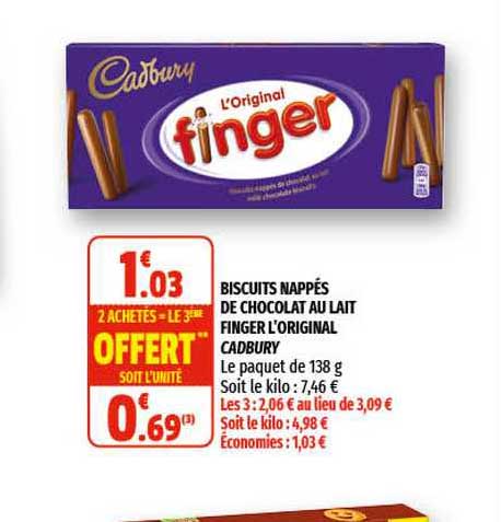 biscuits nappés de chocolat au lait finger l'original cadbury
