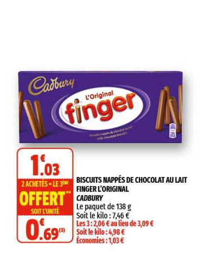 biscuits nappés de chocolat au lait finger l'original cadbury