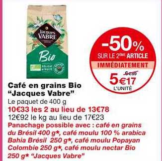 café en grains bio "jacques vabre"