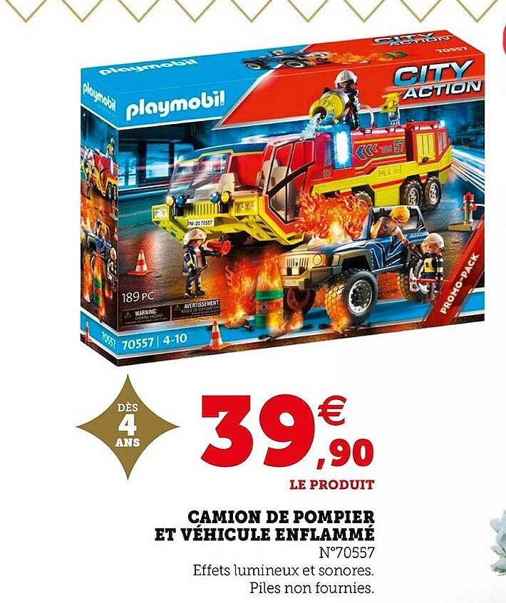 camion de pompier et véhicule enflammé city action playmobil