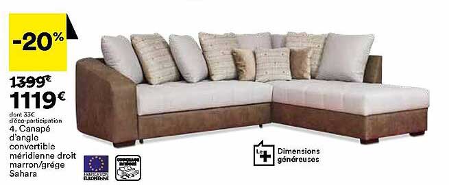 Canapé D'angle Convertible Méridienne Droit Marron - Grége Sahara