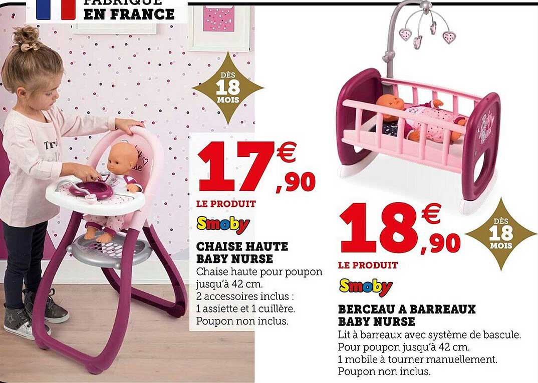 chaise haute baby nurse smoby berceau à barreaux baby nurse smoby