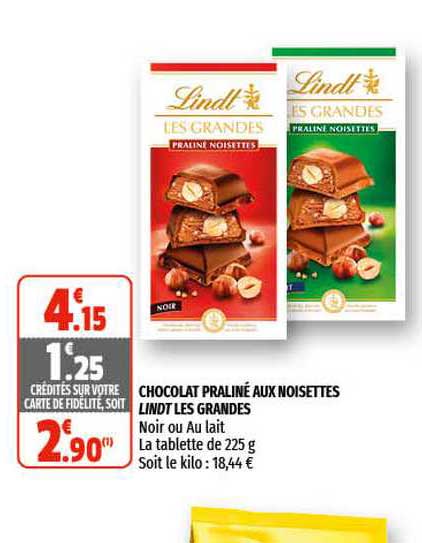 Chocolat Praliné Aux Noisettes Lindt Les Grandes