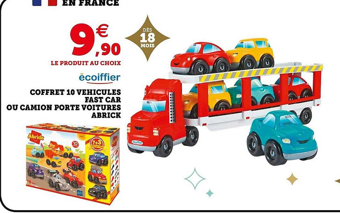 coffret 10 véhicules fast car ou camion porte voiture abrick écoiffier